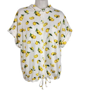 Island Shores Womens Novelty Lemon Button Shirt Large Drawstring Hem Pockets